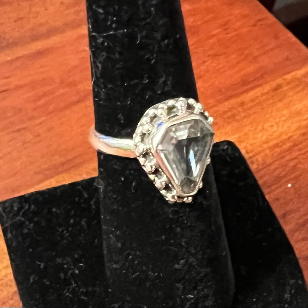 Artisan Sterling Silver Coffin-Cut Pale Blue Topaz Gemstone Ring EUC 7 #381 - Picture 5 of 8